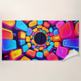 Toalha De Praia Neon Shapes Abstrato Tunnel Art