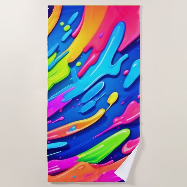 Toalha De Praia Neon Splash Abstrato Art Magic (Frente)