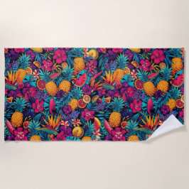 Toalha De Praia Neon Tropical Fruit Flower Beach Towel - Pineapple