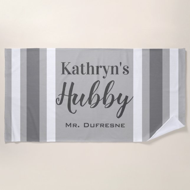 Toalha De Praia Newlyweds Personalizados "Hubby" (Frente)