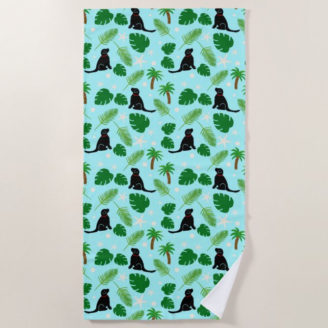 Toalha De Praia No Oceano Blue Tropical Black Dog Beach Towel (Frente)