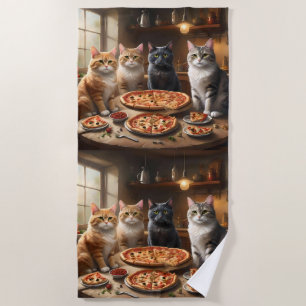 Toalha De Praia Noite de Pizza de Gato,