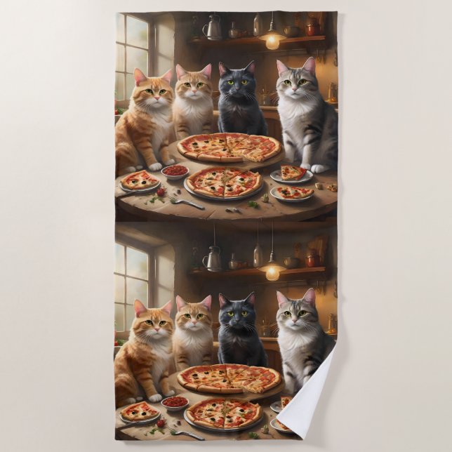 Toalha De Praia Noite de Pizza de Gato, (Frente)