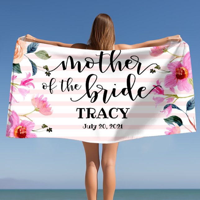Toalha De Praia Noiva Floral Mãe do Casamento Personalizado (Floral Mother of the Bride Personalized Wedding Beach Towel)