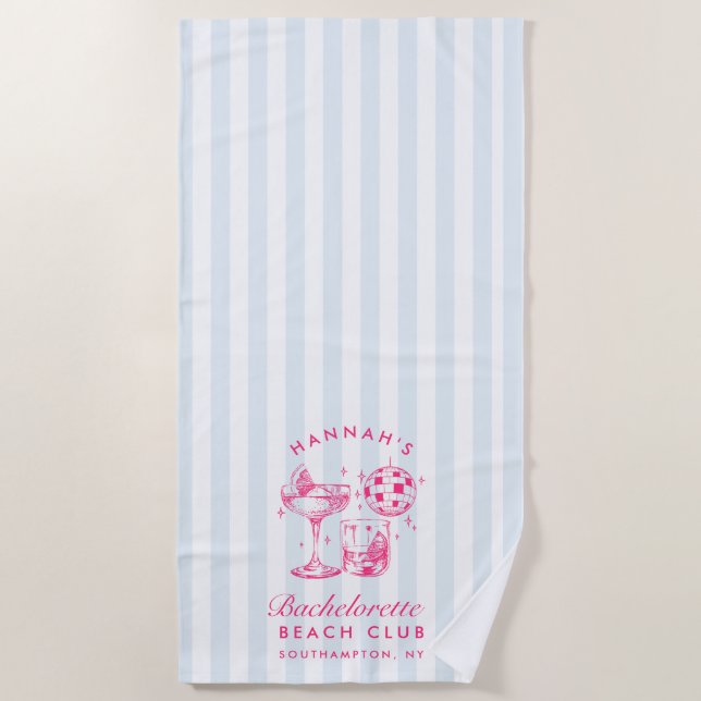 Toalha De Praia Noiva Retro Disco Cocktail Azul e Rosa (Frente)