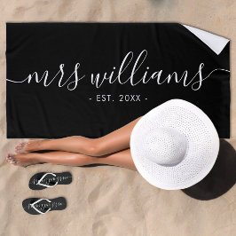 Toalha De Praia Noiva Senhora Casamento Preto e Branco