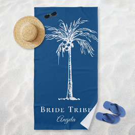 Toalha De Praia Noiva Tribo Azul Branco Palmeira Personalizado