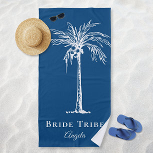 Toalha De Praia Noiva Tribo Azul Branco Palmeira Personalizado