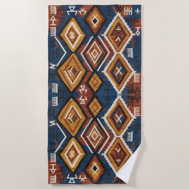 Toalha De Praia Nômade Índigo Terroso – Patchwork Tribal Artesanal (Frente)
