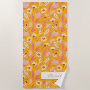 Toalha De Praia Nome Amarelo Botânico Abstrato Fruta Moderno Boho