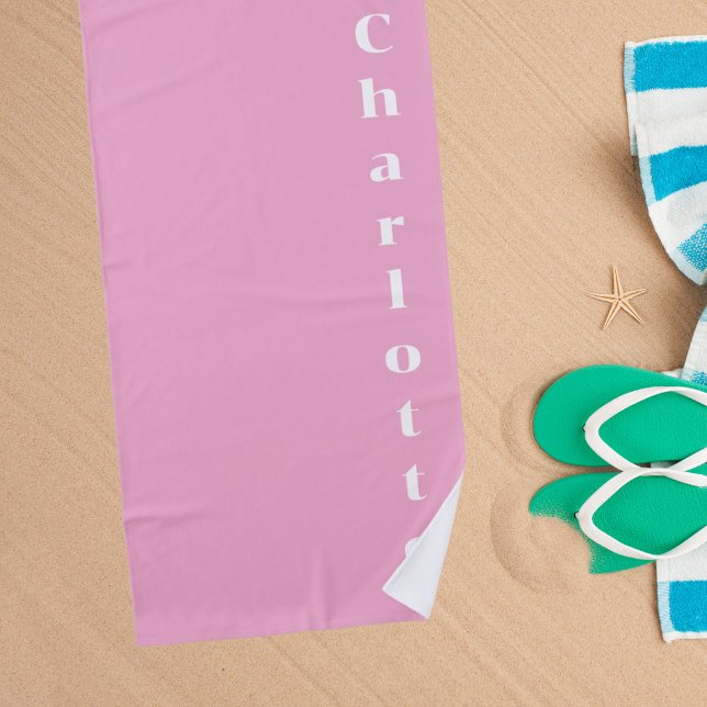 Toalha De Praia Nome branco rosa (Criador carregado)