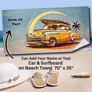 Toalha De Praia Nome, Carro Antigo com Prancha de Surf & Palmeira