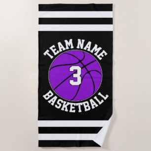 Toalha De Praia Nome da Equipe de Basquete Roxo e Número do Jogado