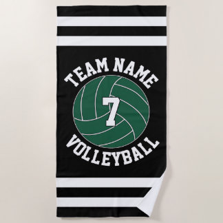 Toalha De Praia Nome da Equipe de Voleibol Verde e Número do Jogad