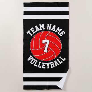 Toalha De Praia Nome da Equipe de Voleibol Vermelho e Número do Jo