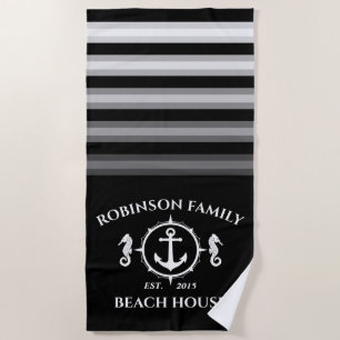 Toalha De Praia Nome da família Beach House Marinho de âncora  p
