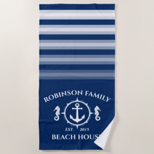 Toalha De Praia Nome da família Beach House Marinho de ancoragem