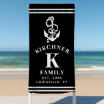 Toalha De Praia Nome da família da casa de praia da Anchor Náutica<br><div class="desc">Náutica Anchor Beach House Nome Black Beach Towel. Personalize este design personalizado com seu próprio nome familiar,  ano estabelecido,  cidade e estado. As toalhas de praia de verão perfeitas para sua casa de lago,  casa de chalé,  ou casa de praia.</div>