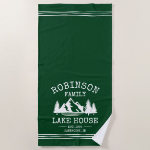 Toalha De Praia Nome da família Lago House Trees Forest Green