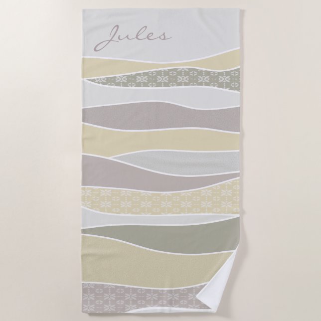 Toalha De Praia Nome da Onda de Abstrato de de Faixa Curva Verde C (Frente)