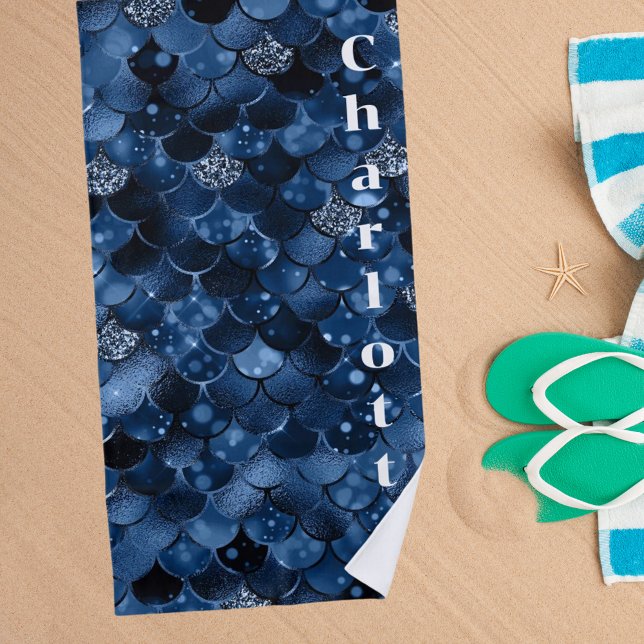 Toalha De Praia Nome da sereia azul escura (Criador carregado)