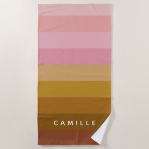 Toalha De Praia Nome das faixas Geométricas Rosa e Terracotta Boho
