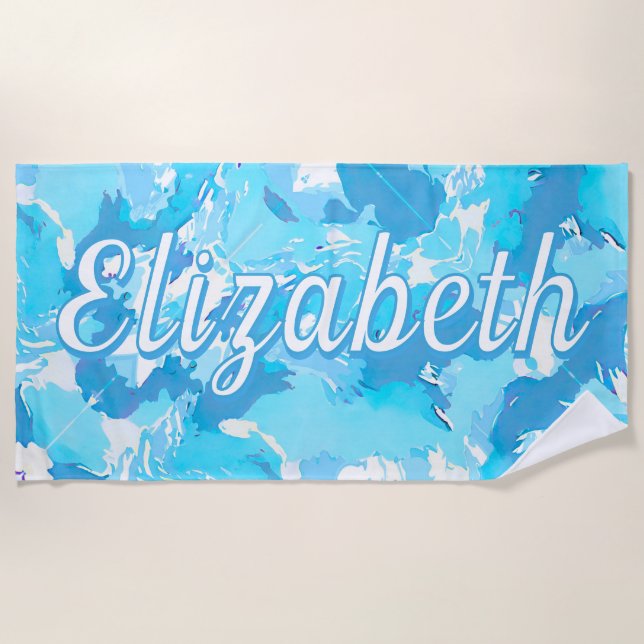 Toalha De Praia Nome de adição de Abstrato branco e azul claro (Frente)