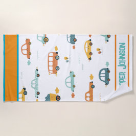 Toalha De Praia Nome de carro personalizado pastel azul e laranja