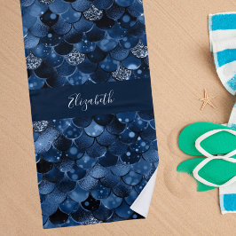 Toalha De Praia nome de escalas de sereia azul marinho