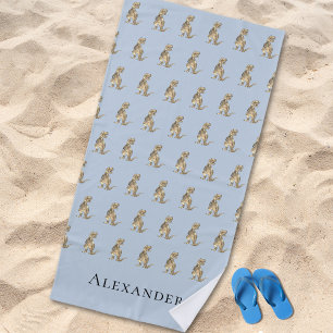 Toalha De Praia Nome de Menino Personalizado Dinossauro Azul