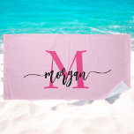 Toalha De Praia Nome de Monograma de Rapariga de Script Moderno Ro<br><div class="desc">Faça um salto com a nossa Torre de Praia da Girly Monograma do Roteiro Moderno Rosa Quente! Apresentando um vibrante design cor-de-rosa-quente e personalizado com seu nome em um elegante roteiro moderno, esta toalha adiciona um toque de na moda na sua praia ou no seu olhar ao lado do polo....</div>