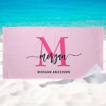 Toalha De Praia Nome de Monograma de Rapariga de Script Moderno Ro<br><div class="desc">Faça um salto com a nossa Torre de Praia da Girly Monograma do Roteiro Moderno Rosa Quente! Apresentando um vibrante design cor-de-rosa-quente e personalizado com seu nome em um elegante roteiro moderno, esta toalha adiciona um toque de na moda na sua praia ou no seu olhar ao lado do polo....</div>