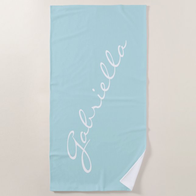 Toalha De Praia Nome de Script Minimalista Simples Pastel Aqua Per (Frente)