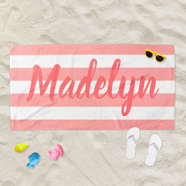 Toalha De Praia Nome de Script Strike de Coral Personalizado