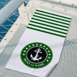 Toalha De Praia Nome do Barco Ancoragem Náutica Estrelas Floresta<br><div class="desc">Seu nome personalizado ou nome do barco (Capitão Fileira ou Texto Personalizado), com uma Âncora Náutica Personalizada, Estrelas e Stripes em uma Floresta Na moda Verde e Preta em uma Toalha White Beach. Esta toalha personalizada não só o manterá seco, como também é uma peça divertida de conversa. Faz um...</div>