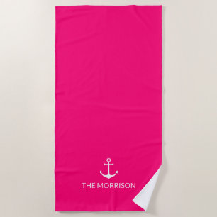 Toalha De Praia Nome do barco personalizado náutico Fúcsia rosa-