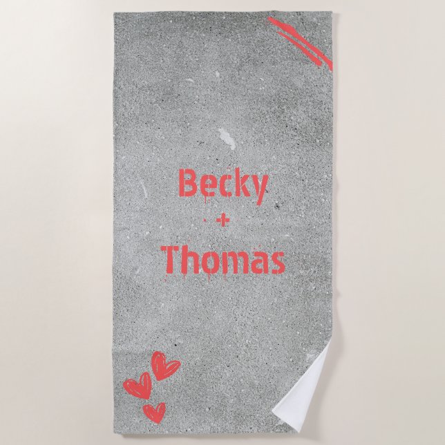 Toalha De Praia Nome do grafite vermelho no concreto da cinza, (Frente)