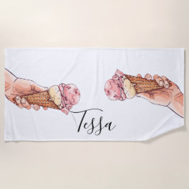 Toalha De Praia Nome do Monograma do sorvete Cone