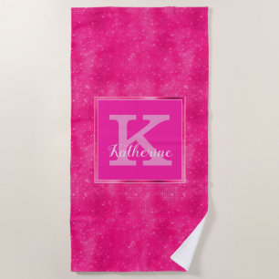 Toalha De Praia Nome do Monograma do Sparkle do Diamond Rosa Quent