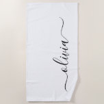 Toalha De Praia Nome do Monograma Girly de Script Moderno Branco N<br><div class="desc">Monograma preto e branco Nome Torre de praia. Isto faz o doce e perfeito aniversário de 16 anos,  casamento,  chá de panela,  aniversário,  chá de fraldas ou festa de solteira presente para alguém que ama luxo de luxo e estilos quíticos.</div>