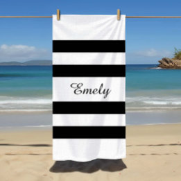 Toalha De Praia Nome do padrão de listras em preto e branco modern