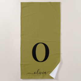 Toalha De Praia Nome do Script Monograma Personalizado Dourado E P