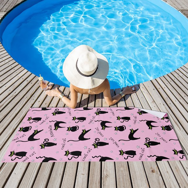 Toalha De Praia Nome e frase personalizados dos gatos pretos do mé (Criador carregado)