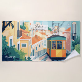 Toalha De Praia Nome e texto personalizados Lisboa Portugal