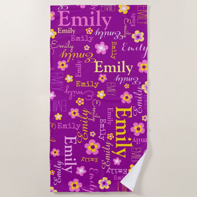 Toalha de praia nome flores Emily (Frente)