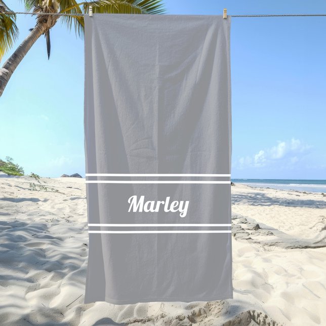 Toalha De Praia Nome Mínimo Moderno - Cinza de Modelo de Script Mo (Modern Minimal Name Monogram Script Template Gray Beach Towel)
