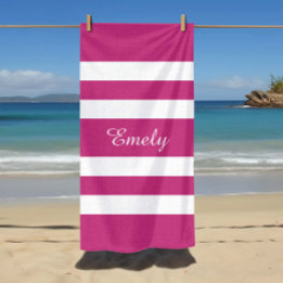 Toalha De Praia Nome moderno rosa listrado Pool