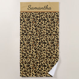 Toalha De Praia Nome Monograma Estampa de Leopardo Cheetah Animal