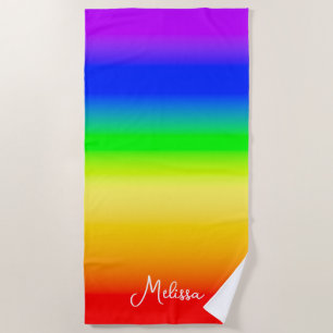 Toalha De Praia Nome Personalizado Arco-íris Orgulhoso Colorido
