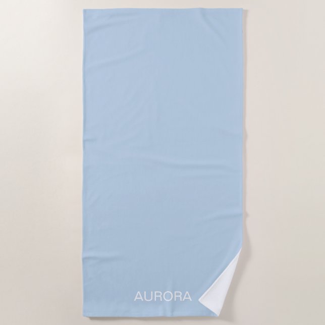 Toalha De Praia Nome Personalizado Azul em Pó Elegante - (Frente)